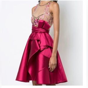 NWT Marchesa Notte Draped Mikado Fuchsia Cocktail Dress Size 4 /Small